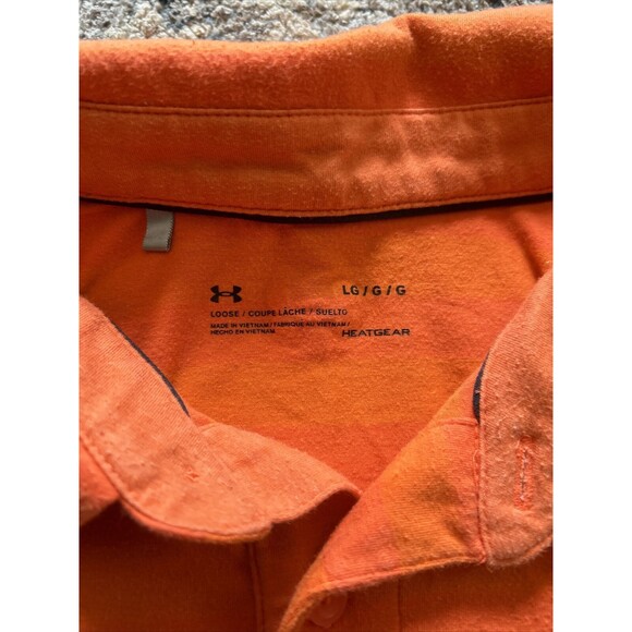 Under Armour Polo Shirt Men's Short Sleeve Striped Orange Heatgear Size Large - Picture 3 of 6